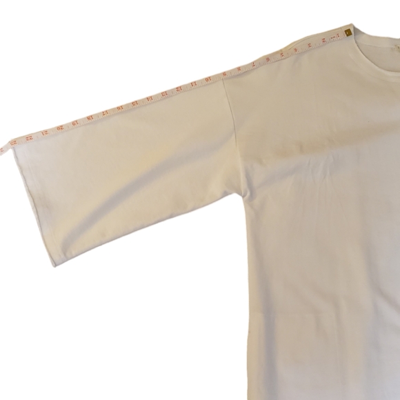 EILEEN FISHER NWT White French-Terry 3/4 Sleeve Raw-Edge Pocket Tunic - Picture 7 of 8